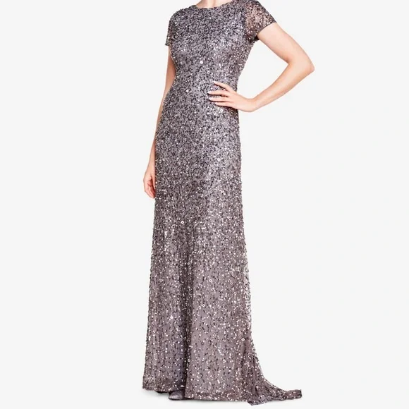 adrianna papell short sleeve sequin dress Adrianna Papell AP1E206239W Plus Size Short Dress